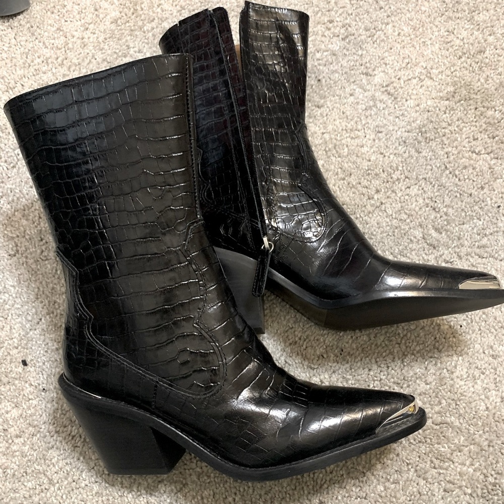 - Zara croc style cowboy style boots black